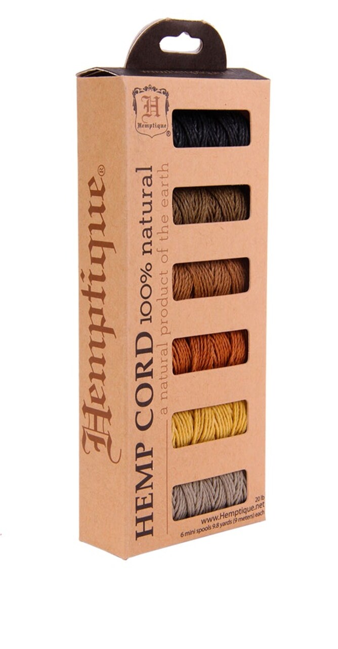 Hemptique 1mm #20 Hemp Cord 6-Pack Mini Spools Jewelry Bracelet Making Paper Crafting Scrapbooking Bookbinding Mixed Media Crocheting Macrame Seasonal Holiday Gift Wrapping